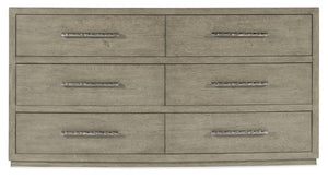 Hooker Furniture Linville Six-Drawer Dresser In Mink Smoked Gray Oak Veneer With Felt, Jewelry Tray & Cedar Lining 6150-90002-85