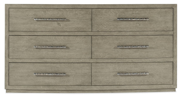 Hooker Furniture Linville Six-Drawer Dresser In Mink Smoked Gray Oak Veneer With Felt, Jewelry Tray & Cedar Lining 6150-90002-85