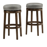 Homelegance By Top-Line Emerson Brown Finish Faux Leather 29" Swivel Bar Height Stool (Set of 2) Grey Rubberwood