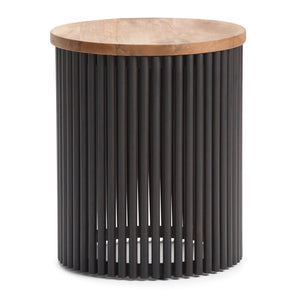English Elm Demy Accent Table with Sustainable Mango Wood Top and Slatted Metal Base — Compact, Durable Style Black B136P158991