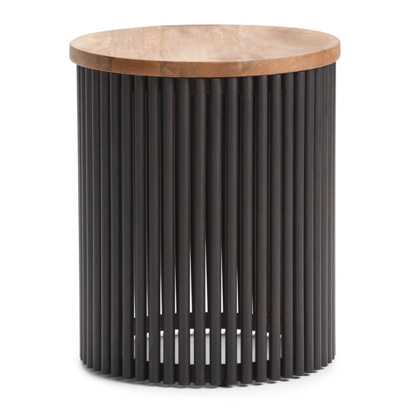 English Elm Demy Accent Table with Sustainable Mango Wood Top and Slatted Metal Base — Compact, Durable Style Black B136P158991