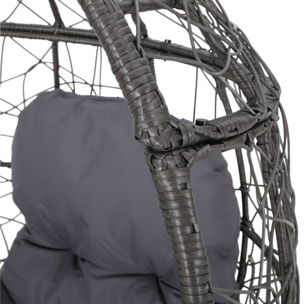 English Elm Christopher Knight Home® - GIANNI Teardrop Wicker Outdoor Chair with Water-Resistant Cushion, Handcrafted Faux Rattan Iron Frame Comfort Gray 65645.00GDGRY