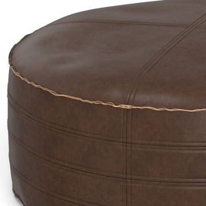 English Elm Brody - Stylish 32" Round Pouf Coffee Table In Distressed Dark Brown - Versatile Seating & Ottoman B136P159352