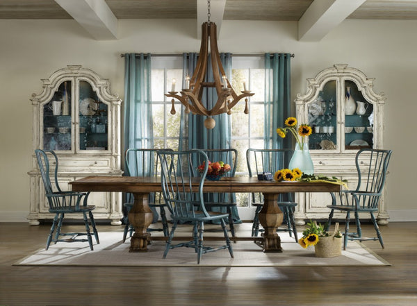 Hooker Furniture Sanctuary Spindle Side Chair In Sky High Azure Blue — European Farmhouse Charm, Solid Wood Seat, Distressed Vintage Patina 5405-75310