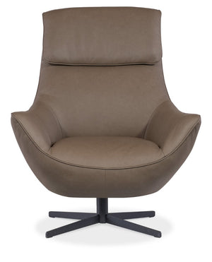 Hooker Furniture Hughes Swivel Chair With Top-Grain Semi-Aniline Leather, Bustle Back, Flared Arms, 360° Metal Base Brown CC733-SW-075