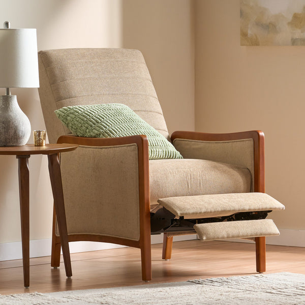 English Elm Christopher Knight Home® - Mid Century Modern Sand Fabric Recliner with Channel Stitch & Birch Wood Frame, Pushback Comfort 70451.00FSND