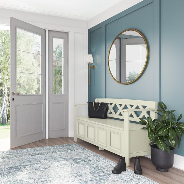 English Elm Amherst Solid Wood Entryway Storage Bench - Rustic Antique White, Hidden Storage & Seating For Two B136P158335