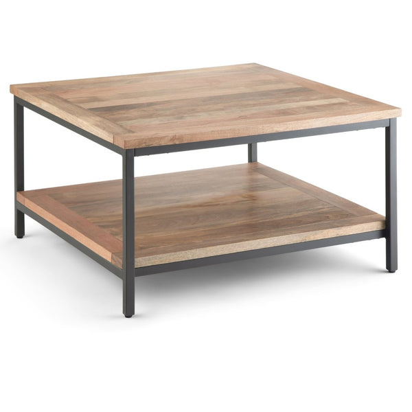 English Elm Skyler Square Coffee Table - Handcrafted Mango Wood With Charcoal Metal Frame & Storage Shelf B136P159614-GIGA