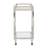 Homelegance By Top-Line Everet Metal Bar Cart with Clear Tempered Glass Silver Metal
