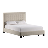 Homelegance By Top-Line Sinead Square Button-Tufted Upholstered Bed Beige Linen