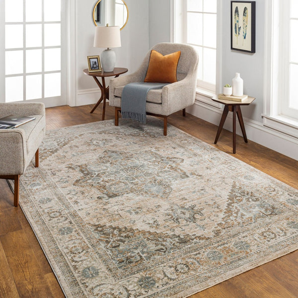 Livabliss Brunswick Traditional Fringe Area Rug Polypropylene Blend for Large Living Spaces Light Beige, Ta 7'10" x 7'10" BWK2320-710RD