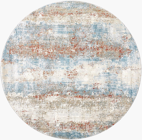 Livabliss Brunswick Geometric Machine Woven Area Rug with Fringe for Large Living Spaces Blue, Taupe 6'7" x 6'7" BWK2327-67RD