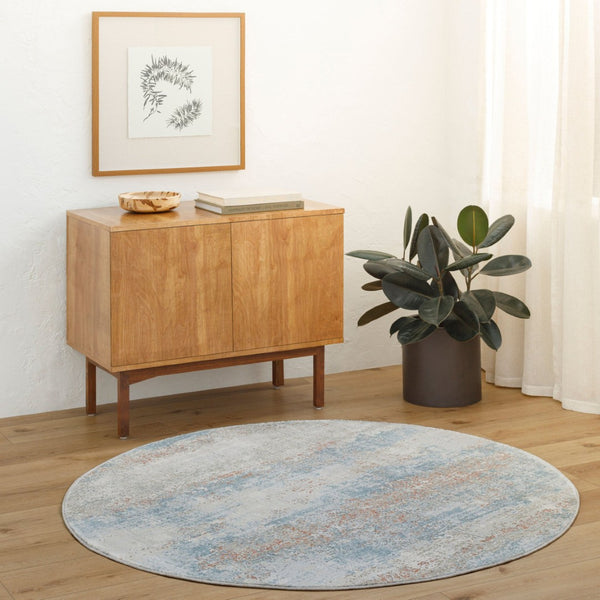 Livabliss Brunswick Geometric Machine Woven Area Rug with Fringe for Large Living Spaces Blue, Taupe 7'10" x 7'10" BWK2327-710RD