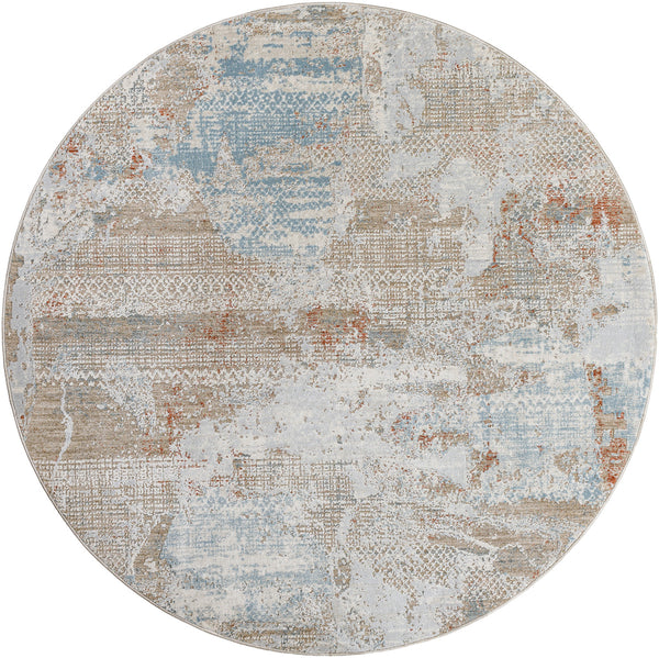 Brunswick BWK-2330 7'10" x 7'10" Round Machine Woven Rug BWK2330-710RD  Blue, Taupe, Cream, Seafoam, Olive, Tan Surya