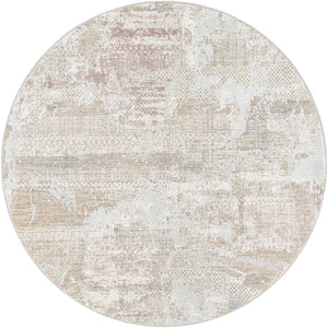 Brunswick BWK-2331 7'10" x 7'10" Round Machine Woven Rug BWK2331-710RD  Cream, Light Slate, Taupe, Tan, Dusty Pink, Blue Surya