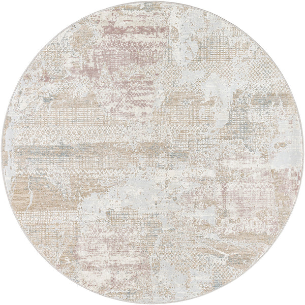 Brunswick BWK-2331 7'10" x 7'10" Round Machine Woven Rug BWK2331-710RD  Cream, Light Slate, Taupe, Tan, Dusty Pink, Blue Surya