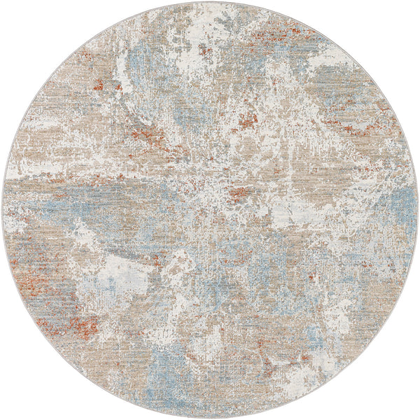Brunswick BWK-2335 7'10" x 7'10" Round Machine Woven Rug BWK2335-710RD  Taupe, Gray, Cream, Blue, Light Slate, Seafoam Surya