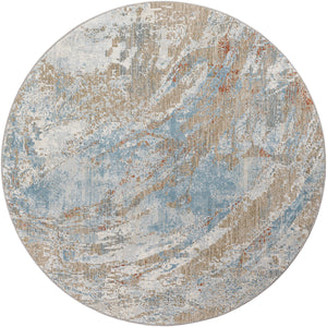 Brunswick BWK-2337 7'10" x 7'10" Round Machine Woven Rug BWK2337-710RD  Cream, Tan, Taupe, Light Slate, Blue, Seafoam Surya