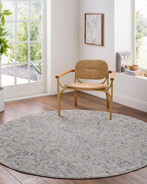 Livabliss Brunswick Machine Woven Fringe Area Rug Polypropylene Blend for Large Living Rooms Light Gray, Cha 6'7" x 6'7" BWK2349-67RD