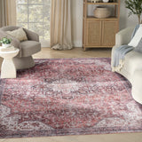 Nourison Washables NWB15 Machine Made Power-loomed Narrow Border Indoor Only Vintage  Rug Red, Red Front Base, 85% Polyester,9% Cotton,6% Other Fibers 99446994479