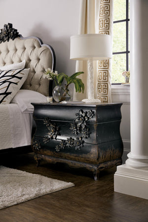 Hooker Furniture Sanctuary Porte Noir Bachelorette Chest With Carved Floral Front, Cedar Drawer & Built-In Lighting 5845-90017-99