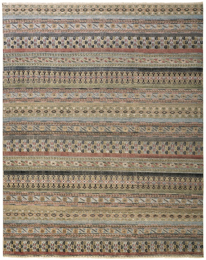 Feizy Rugs Payton Hand Knotted Wool And Viscose Rug With Geometric Tribal Patterns For Stylish Interiors Tan,Orange,Blue Viscose,Wool 9806498fpnkmlth50