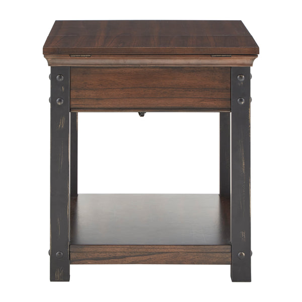 Homelegance By Top-Line Beniz Wood Finish End Table with Built-In Outlets Red Wood