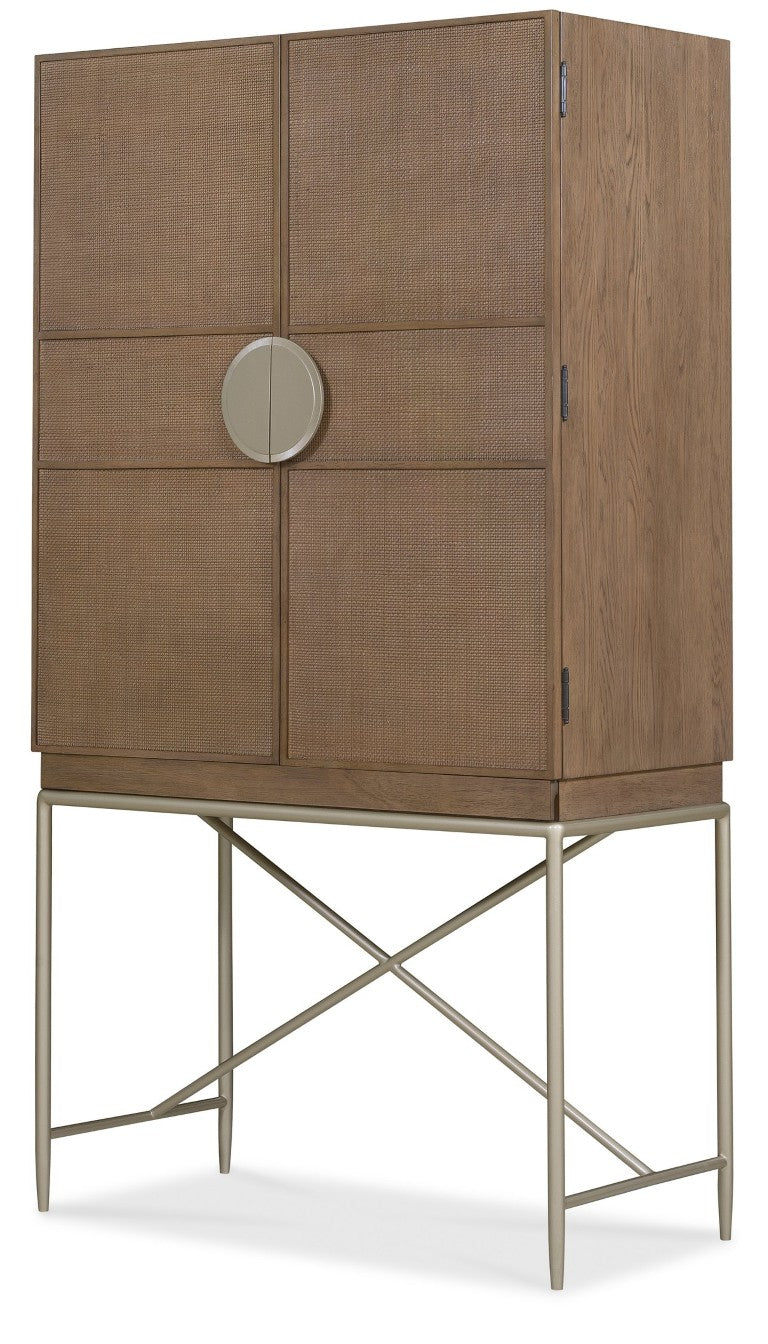 Hooker Furniture Sonnet Wren Oak Storage Cabinet With Cane Doors, Soft-Close Hardware, Slim Metal Base For Stylish Organization 6072-10309-85