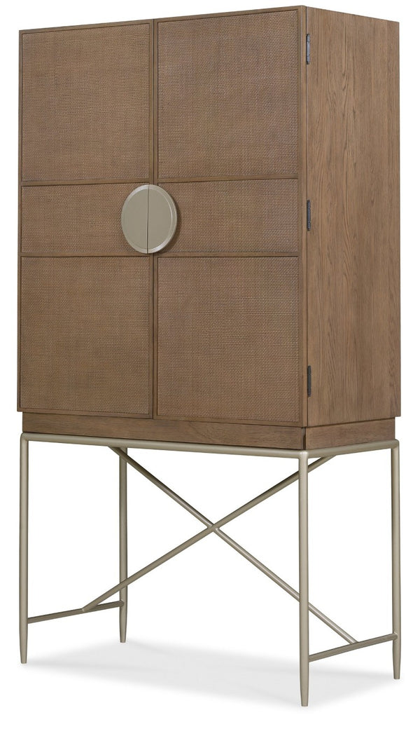 Hooker Furniture Sonnet Wren Oak Storage Cabinet With Cane Doors, Soft-Close Hardware, Slim Metal Base For Stylish Organization 6072-10309-85