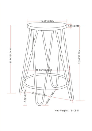 English Elm Simeon 24" Industrial Counter Height Stool With Solid Elm Seat & Black Metal Hairpin Legs - Stylish! B136P159607-GIGA