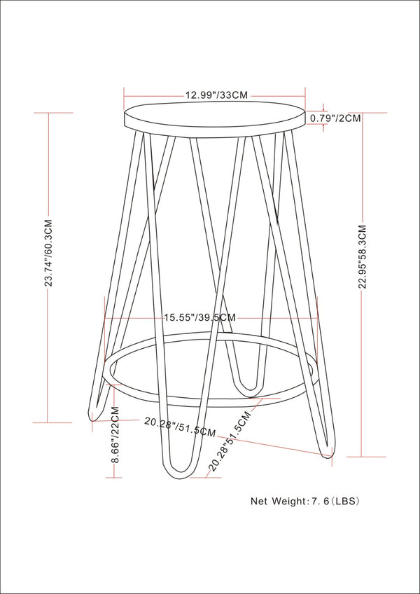 English Elm Simeon 24" Industrial Counter Height Stool With Solid Elm Seat & Black Metal Hairpin Legs - Stylish! B136P159607-GIGA