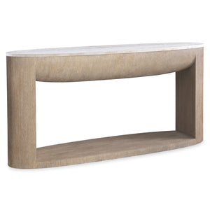Bernhardt Bernhardt Loggia Oval Console Table With Aria Wood-Grain Resin Base And Solid Travertine Top, 68" Wide 345925