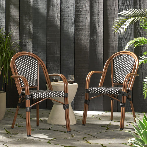 English Elm Bistro Wicker Outdoor Dining Chairs Set of Two with Rust Resistant Aluminum Frame Patio 72905.00BLK