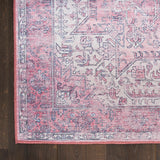 Nourison Washables NWB15 Machine Made Power-loomed Narrow Border Indoor Only Vintage  Rug Pink, Pink Front Base, 85% Polyester,9% Cotton,6% Other Fibers 99446994394