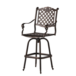 English Elm Cast Aluminum Outdoor Barstool with Diamond Lattice Back and Cabriole Legs Swivel Seat 54393.00COP