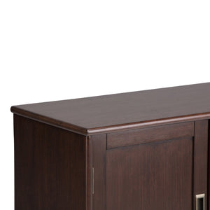 English Elm Draper Mid Century Low Storage Cabinet in Medium Auburn Brown - Solid Rubberwood, Brass Accents, Versatile Stylish Storage B136P158151