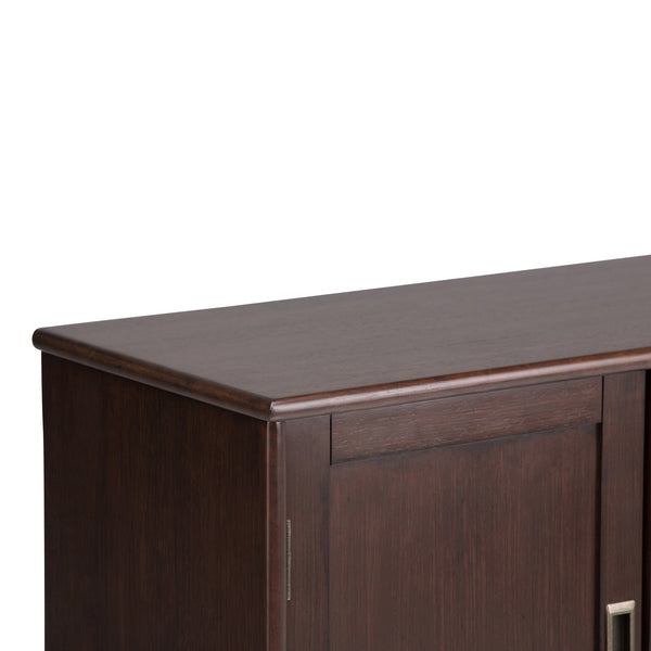 English Elm Draper Mid Century Low Storage Cabinet in Medium Auburn Brown - Solid Rubberwood, Brass Accents, Versatile Stylish Storage B136P158151