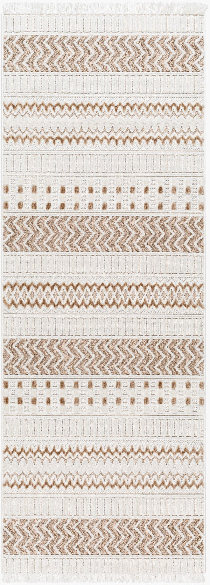 Livabliss Broadway Global Pattern Runner Rug Polyester Pile Turkish Woven Fringe Hallway Accent Tan, Brown 2'7" x 7'3" BWY2302-2773