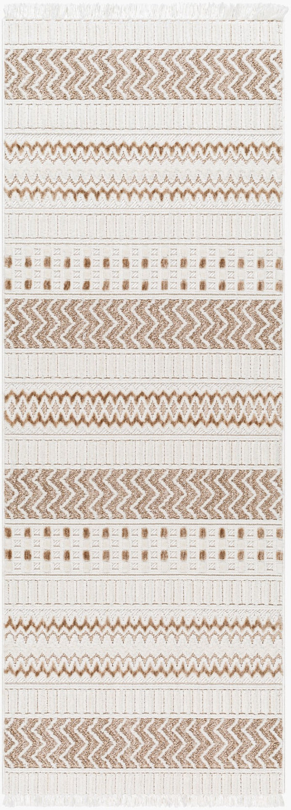 Livabliss Broadway Global Pattern Runner Rug Polyester Pile Turkish Woven Fringe Hallway Accent Tan, Brown 2'7" x 7'3" BWY2302-2773