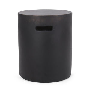 English Elm Outdoor Concrete Cylindrical Side Table with Copper Finish and Cutout Handle 73441.00