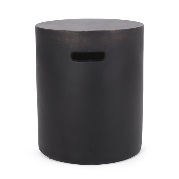 English Elm Outdoor Concrete Cylindrical Side Table with Copper Finish and Cutout Handle 73441.00