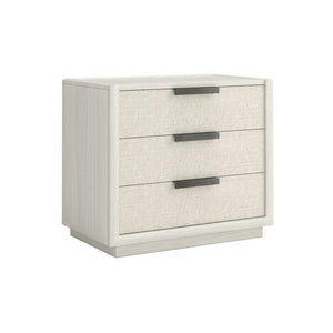 A.R.T. Furniture Cotiere Three Drawer Nightstand With Usb Ports, Soft-close Glides & Stylish Linen-wrapped Fronts Linen Parawood Solids,Mixed Split Cathedral And Quarter White Oak Veneers,Fabric 299142-2349