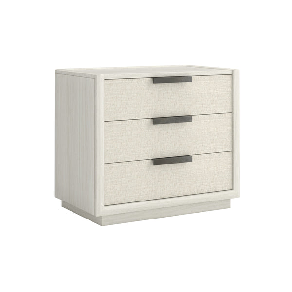 A.R.T. Furniture Cotiere Three Drawer Nightstand With Usb Ports, Soft-close Glides & Stylish Linen-wrapped Fronts Linen Parawood Solids,Mixed Split Cathedral And Quarter White Oak Veneers,Fabric 299142-2349