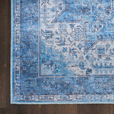 Nourison Washables NWB15 Machine Made Power-loomed Narrow Border Indoor Only Vintage  Rug Blue, Blue Front Base, 85% Polyester,9% Cotton,6% Other Fibers 99446994189