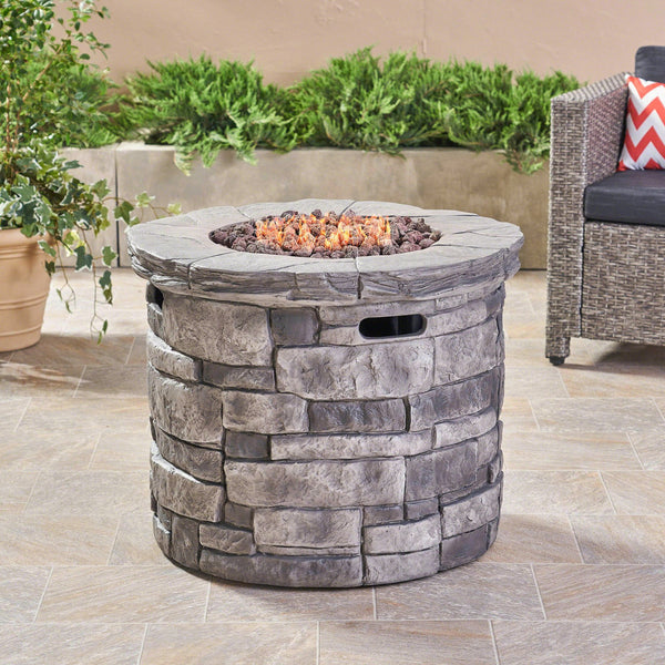 English Elm 30" Round Mgo Gas Fire Pit 40000 Btu Outdoor Patio Sculptural Matte Gray Finish 61099.00-40K