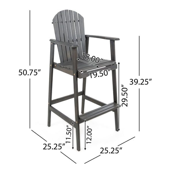 English Elm Outdoor Solid Acacia Wood Adirondack Barstools Set of 2 for Patio Deck Entertaining 61680.00DGRY