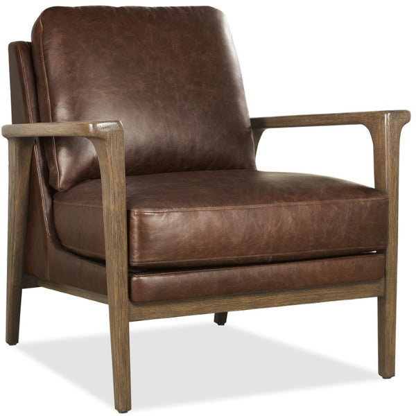 Hooker Furniture Ashland Top-Grain Leather Club Chair In Valeris Chocolate With Exposed Dark Wood Arms, Plush Comfort CC228-086