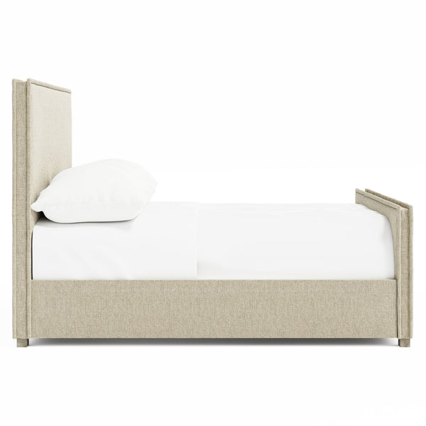Bernhardt Bernhardt Sawyer Upholstered Panel Bed In Fawn — Transitional King Bed With Stitched Flange Detail, Solid Wood Feet, Slat Support System K2206