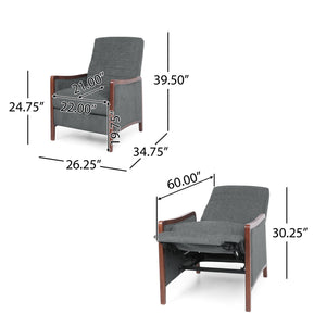 English Elm Christopher Knight Home® - Fabric Mid-Century Recliner Chair Grey – Pushback Upholstered Seat, Channel Stitching, Birch Wood Frame, Cozy 70451.00FGRY