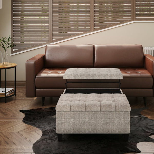 English Elm Harrison Coffee Table Storage Ottoman – Versatile Platinum Upholstered Design With Hidden Storage B136P159944